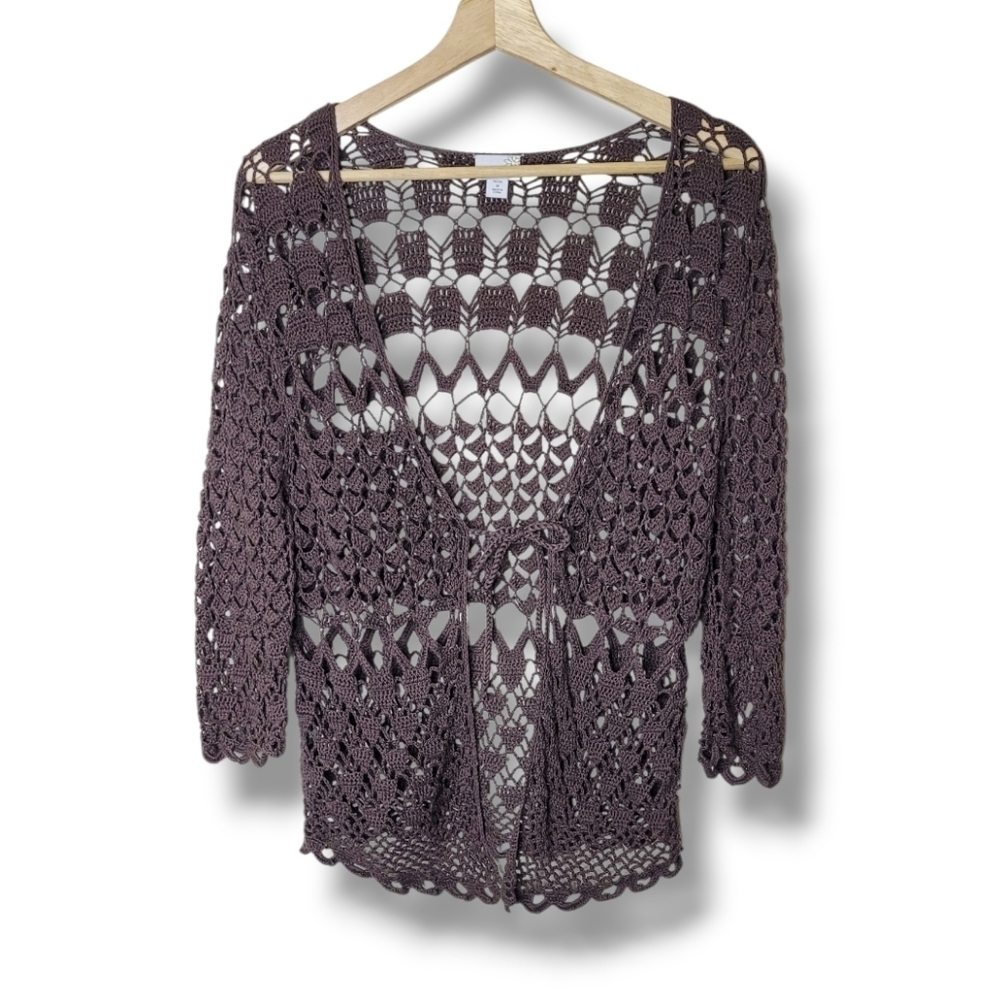 Caslon Brown Crochet Cardigan